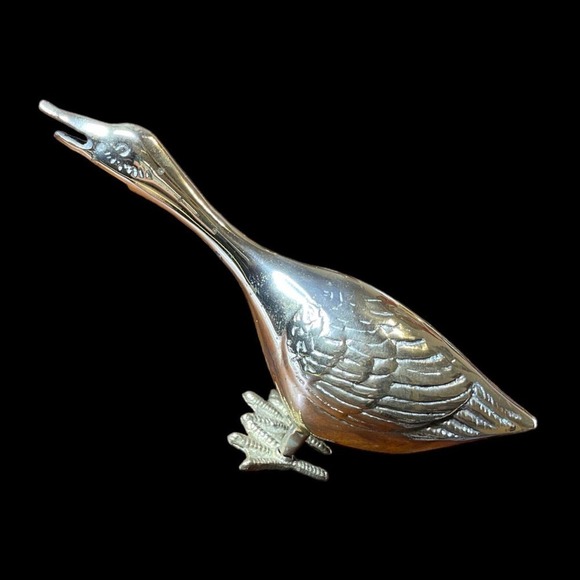 Vintage Walmart Brass Goose Figurine Honking Duck Statue MCM Decor - Picture 1 of 12